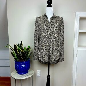 Long Sleeve Animal Print Button Front Shirt Cheetah Leopard Blouse Top